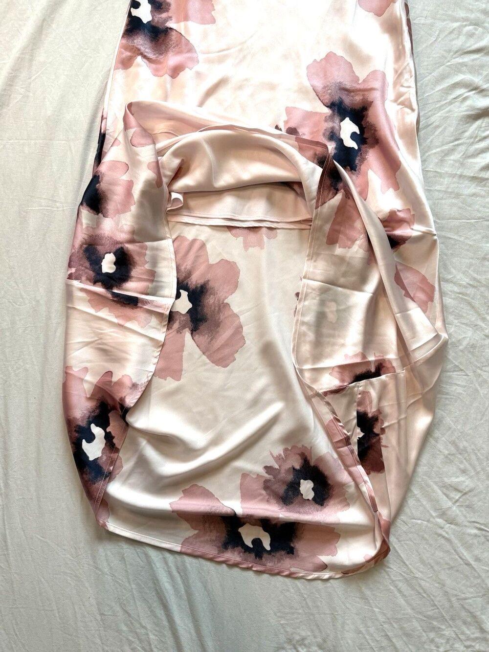 ASOS Satin Off Shoulder Size 12 Bardot Slip Dress Floral Pink Maxi Long Event - Picture 5 of 10